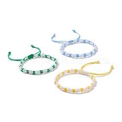 Bracelet tressé motif fleur de pêcher, bracelet chanceux en nylon ajustable pour femme, couleur mixte, diamètre intérieur: 2-1/4~3-3/8 pouce (5.6~8.6 cm)