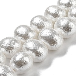 Natural Wrinkle Shell Beads Strands, Textured Oval, White, 12.5~13x15~15.5x12mm, Hole: 0.8mm, about 32pcs/strand, 16.14 inch(41cm)