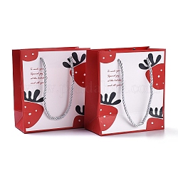 Sacs en papier rectangle, avec poignées, pour sacs-cadeaux et sacs à provisions, Motif de fraises, 15.5x14x7.1 cm, plier: 15.5x14x0.4 cm, 12 pcs /sachet 