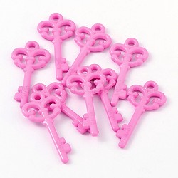Undurchsichtigen Acryl große Anhänger, Liebe Schlüssel, Perle rosa, 62x29x4.5 mm, Bohrung: 4 mm, ca. 205 Stk. / 500 g