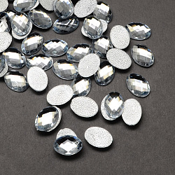 Transparent Faceted Oval Acrylic Hotfix Rhinestone Flat Back Cabochons for Garment Design, Clear, 10x14x3mm, about 1000pcs/bag