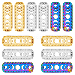 SUPERFINDINGS 12Pcs 3 Colors 304 Stainless Steel Connector Charms, Rectangle Links with Hollow Moon Phase, Nickel Free, Mixed Color, 20.5x7x1.5mm, Hole: 1.6mm, 4pcs/color