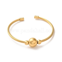 Ionenplattierung (IP) 304 runde Armreifen aus Edelstahl mit Perlen, Drehmoment Armreifen, golden, Innendurchmesser: 2x2-1/4 Zoll (5.1x5.8 cm)