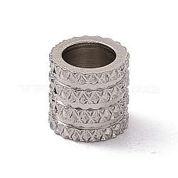 Chevron Pattern 304 Stainless Steel European Beads, Large Hole Bead, Column, Stainless Steel Color, 6x6mm, Hole: 4mm
