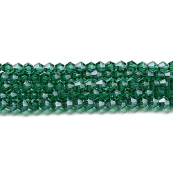 Trasparenti perle di vetro placca fili, lustro di perla placcato, sfaccettato, bicono, verde acqua, 3x2.5mm, Foro: 0.7 mm, circa 162~185pcs/filo, 12.76~14.61 pollice (32.4~37.1 cm)