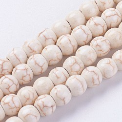 Chapelets de perles en turquoise synthétique, ronde, teints et chauffée, blanc antique, 6mm, Trou: 1.2mm, Environ 72 pcs/chapelet, 14.76 pouce (37.5 cm)