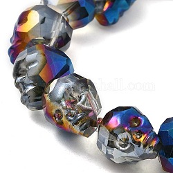 Hilos de perlas de vidrio galvanizado transparente, arco iris chapado, cráneo facetas, azul real, 15x13x13.5mm, agujero: 1.4 mm, aproximamente 48~50 pcs / cadena, 22.83~23.23 pulgada (58~59 cm)