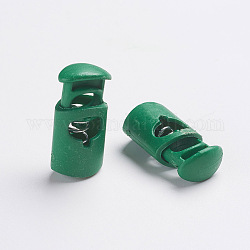 Plastic Spring Cord Locks, 1-Hole, Dark Green, 27~28x14x9mm, Hole: 3x7.5mm