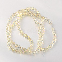 Chapelets de perles en verre à facettes bicone, jaune clair, 4x4mm, Trou: 1mm, Environ 92~96 pcs/chapelet, 13.78~14.37 pouce