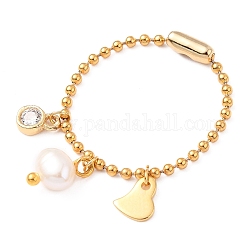 304 anillas de cadena de bolas de acero inoxidable, con perlas naturales y circonita, corazón, dorado, nosotros tamaño 12 3/4 (22 mm)