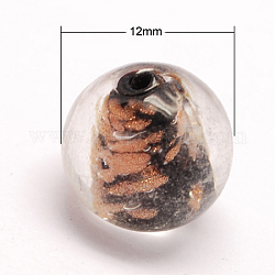 Perles vernissées de sable d'or manuelles , ronde, noir, 12mm, Trou: 1mm
