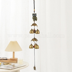 Evil Eye Style Brass Bell Wind Chimes, for Home Room Hanging Decoration, Owl, 560mm