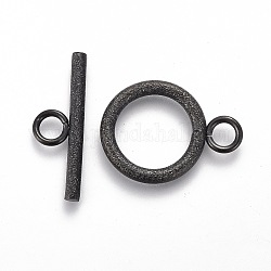 304 Edelstahl-Toggle-Haken, für diy Schmuck machen, strukturiert, Ring, Elektrophorese schwarz, Bar: 7x20x2 mm, Bohrung: 3 mm, Ring: 19x14x2 mm, Bohrung: 3 mm