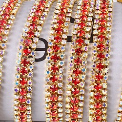 Cadenas de strass Diamante de imitación de bronce, cadena de la taza del rhinestone de tres filas, dorado, jacinto, 8x3.5mm