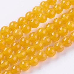 Chapelets de perles d'agate naturelle, teinte, ronde, jaune, 6mm, Trou: 1mm, Environ 62 pcs/chapelet, 14.8 pouce