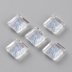 Embossed Glass Rhinestone Pendants, Abnormity Embossed Style, Rhombus, Faceted, Crystal Shimmer, 13x13x5mm, Hole: 1.2mm, Diagonal Length: 13mm, Side Length: 10mm