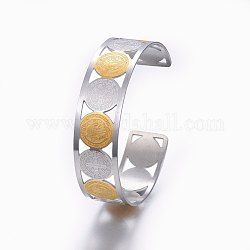 Bracelets de manchette en 304 acier inoxydable, Saint-Benoît médaille, graver un bracelet solide pour un cadeau de bijoux d'anniversaire, or et acier inoxydable Couleur, 2 pouce (5.2 cm) x 2-1/8 pouces (5.5 cm), 15mm