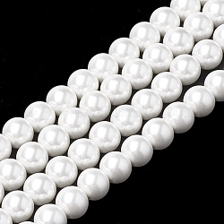 Shell Perlen Stränge, Runde, weiß, 8~8.5 mm, Bohrung: 1 mm, ca. 48 Stk. / Strang, 15.9 Zoll