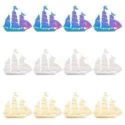 Unicraftale 12 pièces 3 couleurs 201 pendentifs arc-en-ciel en forme de bateau en acier inoxydable breloques rondes plates en métal connecteurs de liens creux breloques pour la fabrication de bijoux de collier
