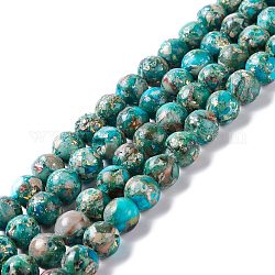 Brins de perles de jaspe impérial naturel et d'opale synthétique assemblés, teinte, ronde, dark cyan, 8mm, Trou: 1.2mm, Environ 50 pcs/chapelet, 15.75'' (40 cm)
