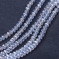 Chapelets de perles en verre électroplaqué, de couleur plaquée ab , facette, rondelle, clair ab, 3.5x3mm, Trou: 0.4mm, Environ 123~127 pcs/chapelet, 13.7~14.1 pouce (35~36 cm)