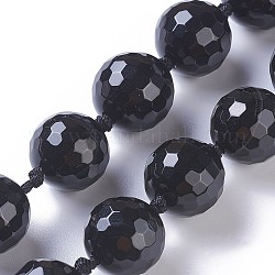 Natürliche schwarze Achat Perlen Stränge, facettiert, Runde, 18~18.5 mm, Bohrung: 2 mm, ca. 20 Stk. / Strang, 17 Zoll (43 cm)
