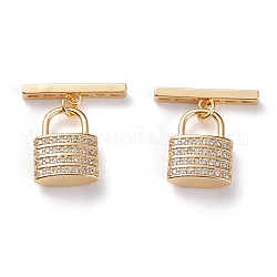Brass Micro Pave Clear Cubic Zirconia Lobster Toggle Clasp, Lock, Golden, Lock: 15.5x12x5mm, Hole: 6x5mm, Bar: 4x20x2.5mm