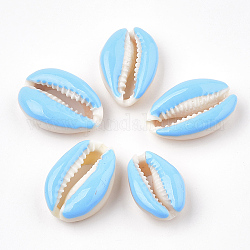 Perle naturali di conchiglia di ciprea, con smalto, Senza Buco / undrilled, cielo azzurro, 20~26x13~18x5~7mm