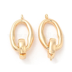 Brass Fold Over Clasps, Oval, Real 18K Gold Plated, 31.5mm, Hole: 1.2mm