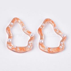 Ciondoli di resina, con perla in plastica imitazione abs, corallo, 38.5~39x28x6mm, Foro: 1.2 mm