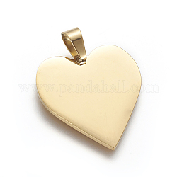 Placcatura ionica (ip) 304 ciondoli con etichetta vuota stampata in acciaio inossidabile, cuore, oro, 25x23.5x1.4mm, Foro: 4x7 mm