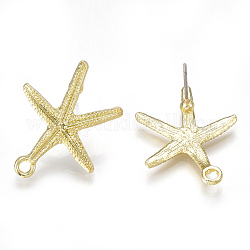 Accessoires de clous d'oreilles en alliage, avec boucle, épingles en acier, étoile de mer / étoiles de mer, or clair, 24x21.5mm, Trou: 2mm, pin: 0.7 mm