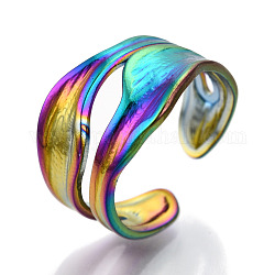 304 Edelstahl-Manschettenring, Breitbandringe, offener Ring für Frauen Mädchen, Regenbogen-Farb, uns Größe 8 (18.1mm)