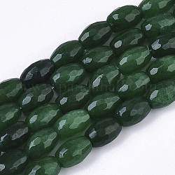 Natürliche weiße Jade perlen Stränge, gefärbt, facettiert, Reis, Meergrün, 10x6~7 mm, Bohrung: 1 mm, ca. 44 Stk. / Strang, 16.34 Zoll (41.5 cm)