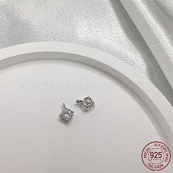 925 micro pavè di ciondoli in argento sterling placcato rodio con zirconi trasparenti, diamante, Vero platino placcato, 7x5x3mm, Foro: 1.5 mm