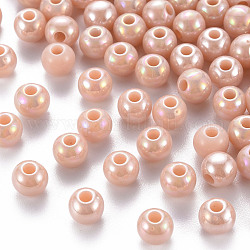 Perles acryliques opaques, de couleur plaquée ab , ronde, peachpuff, 6x5mm, Trou: 1.8mm, environ 4400 pcs/500 g