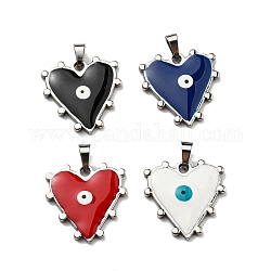 304 Stainless Steel Pendants, with Enamel, Heart with Evil Eye Charm, Stainless Steel Color, Mixed Color, 21x21x3mm, Hole: 5x3.5mm