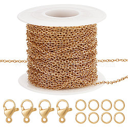 Beebeecraft kit de fabrication de collier de bracelet de chaîne de bricolage, y compris le placage ionique (ip) 304 chaînes porte-câbles et fermoirs en acier inoxydable, anneaux de jonction en laiton, véritable 18k plaqué or, chaîne: 20 m / ensemble