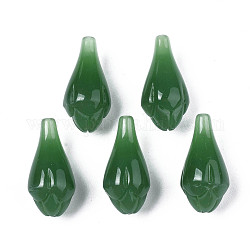 Abalorios de vidrio imitación de jade, medio-perforado, botón floral, verde mar, 10.5x20~21mm, agujero: 1 mm