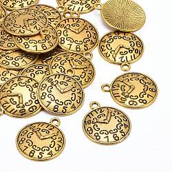 Pendente in lega stile tibetano,  cadmio& piombo libero, orologio, oro antico, 22x18x2mm, Foro: 2 mm