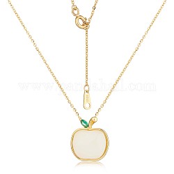 Natural Hetian White Jade Apple Pendant Necklace, 925 Sterling Silver Jewelry for Women, Golden, 15.75 inch(40cm)