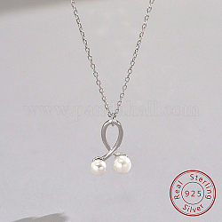 Ожерелья с подвеской из серебра 925 пробы с родиевым покрытием, Женское ожерелье с подвеской из искусственного жемчуга вишни, кабель цепи ожерелье, платина, белые, 16-1/8 дюйм (41 см)
