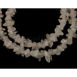 Gemstone Beads Strands, Natural Rose Quartz, Pink, Chips, about 3~5mm wide, 3~5mm long, hole: 1mm, 34 inch long