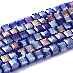 FilI di perline in vetro placcato, ab colore placcato, sfaccettato, cubo, blu viola, 7~8x7~8x7~8mm, Foro: 1 mm