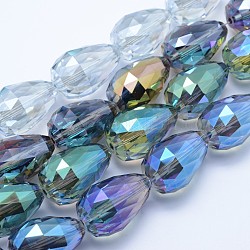 Chapelets de perles en verre électroplaqué, facette, larme, couleur mixte, 27~28x18mm, Trou: 2mm, Environ 25 pcs/chapelet, 26.3 pouce ~ 27.1 pouces (67 cm ~ 69 cm)