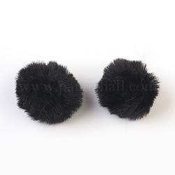 Colgantes cubiertos de bola de pompón de piel de conejo de imitación hecha a mano, Bolas de pelo de conejito borroso, con fibra elástica, negro, 50~60mm, agujero: 4x5 mm