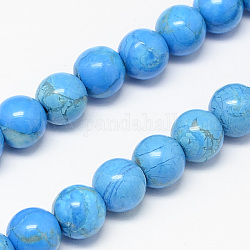 Natural White Jade Bead Strands, Dyed, Round, Deep Sky Blue, 4mm, Hole: 0.5mm, about 95pcs/strand, 14.9 inch
