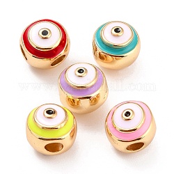 Brass Enamel Beads, Long-Lasting Plated, Real 18K Gold Plated, Round, Mixed Color, 11~11.5mm, Hole: 3mm