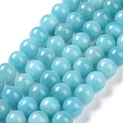 Natur Mashan Jade runde Perlen Stränge, gefärbt, Zyan, 8 mm, Bohrung: 1 mm, ca. 51 Stk. / Strang, 15.7 Zoll