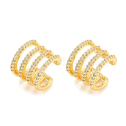 Rack Plating Brass with Clear Cubic Zirconia Multi Lines Cuff Earrings, Long-Lasting Plated, Lead Free & Cadmium Free, Real 18K Gold Plated, 11.5x12.5x10.5mm